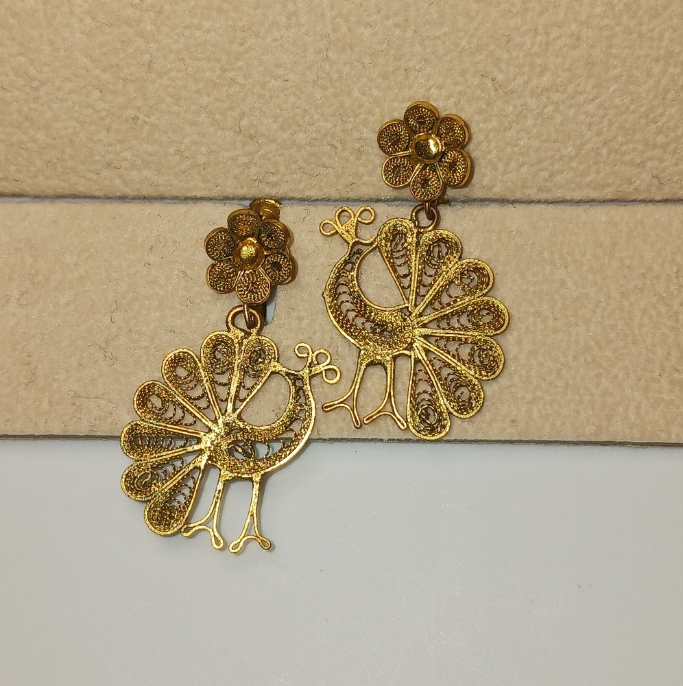 Vintage Gold Tone Peacock Earrings - Picture 6 of 10